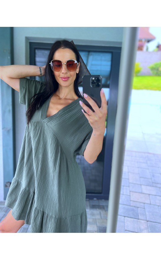 Khaki mačkané šaty S/M