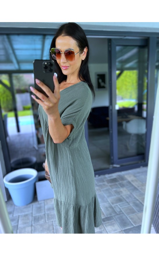 Khaki mačkané šaty S/M
