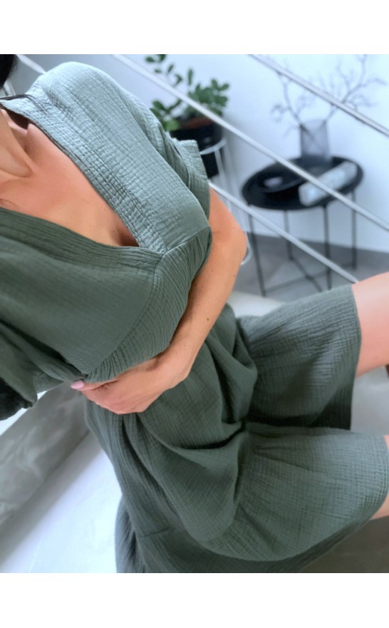 Khaki mačkané šaty S/M