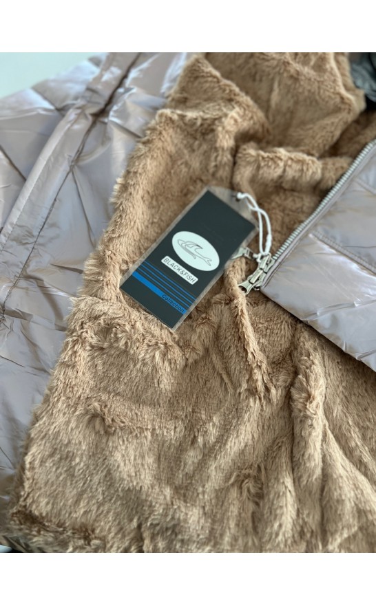 Luxusní bunda nude-duhová s kožíškem uvnitř vel S M L 