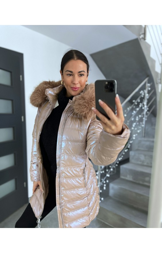 Luxusní bunda nude-duhová s kožíškem uvnitř vel S M L 