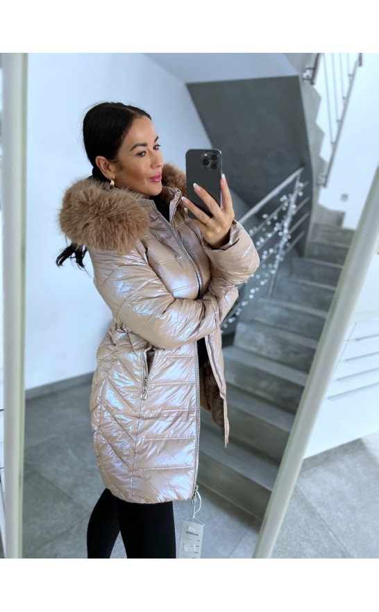 Luxusní bunda nude-duhová s kožíškem uvnitř vel S M L 