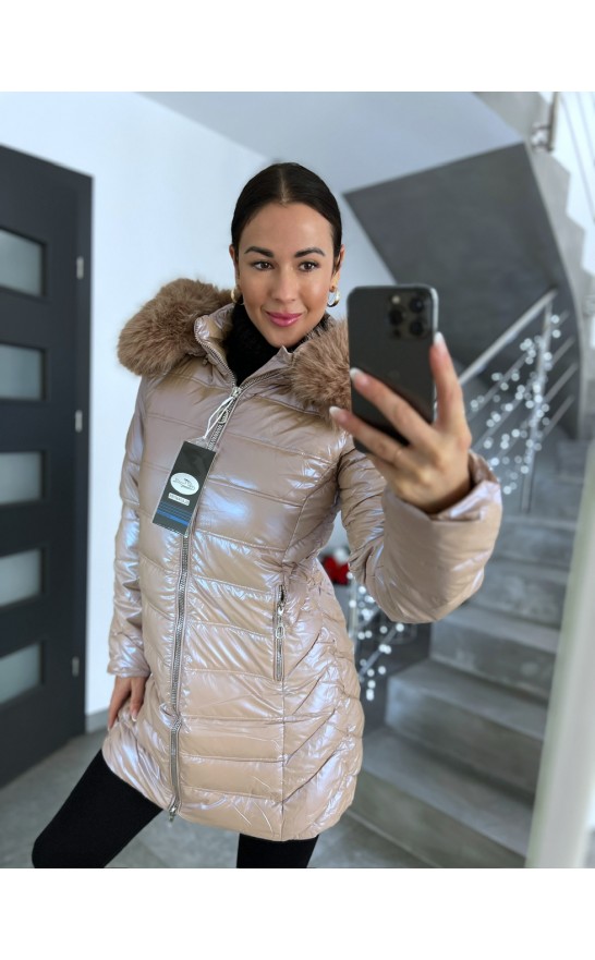 Luxusní bunda nude-duhová s kožíškem uvnitř vel S M L 