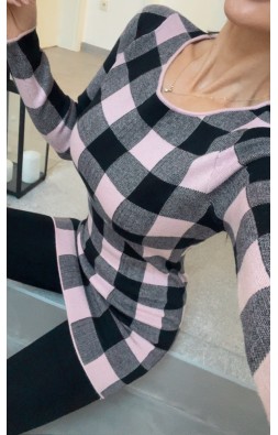 Bavlněné šaty kostka růžová S/M