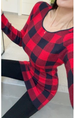 Bavlněné šaty kostka červené S/M