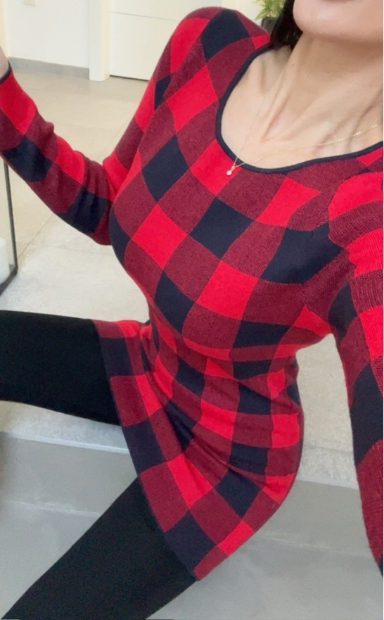 Bavlněné šaty kostka červené S/M