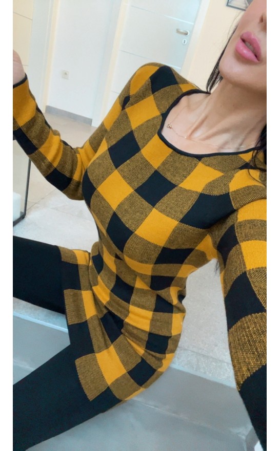 Bavlněné šaty kostka  žlutá S/M