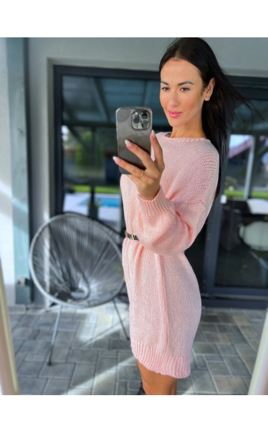 Pletené šaty /delší svetr v růžové