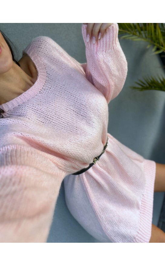 Pletené šaty /delší svetr v růžové