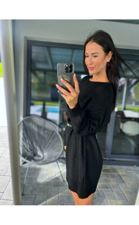 Pletené šaty/delší svetr v černé 