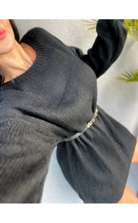 Pletené šaty/delší svetr v černé 