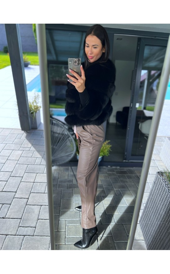 Hnědé kožené kalhoty s páskem S/M 