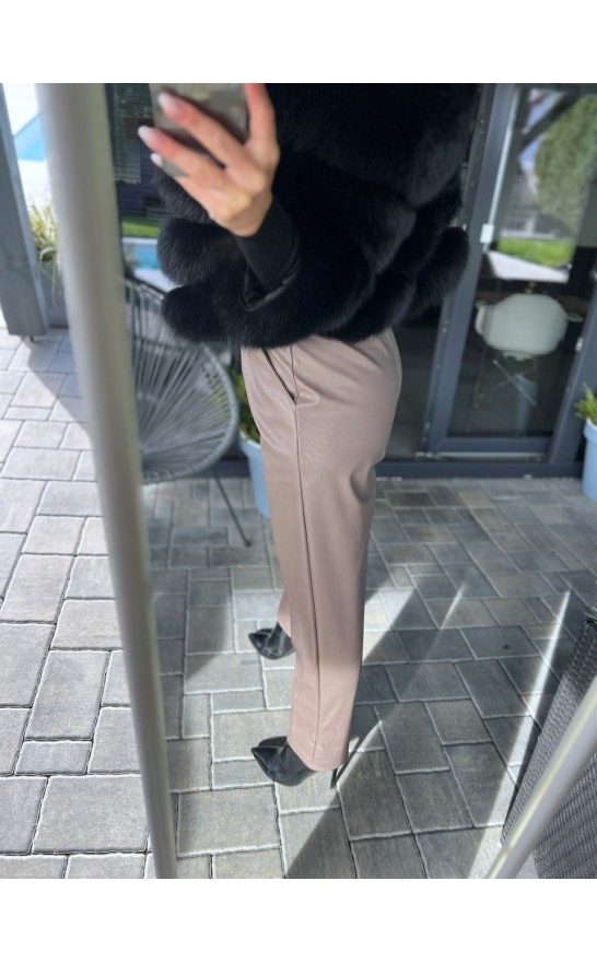 Hnědé kožené kalhoty s páskem S/M 