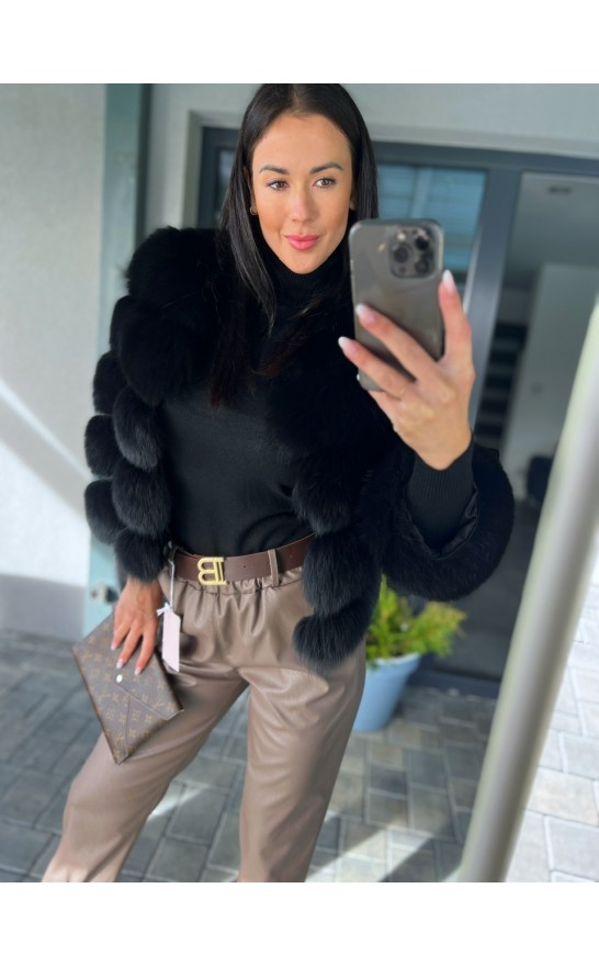 Hnědé kožené kalhoty s páskem S/M 