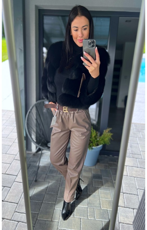 Hnědé kožené kalhoty s páskem S/M 