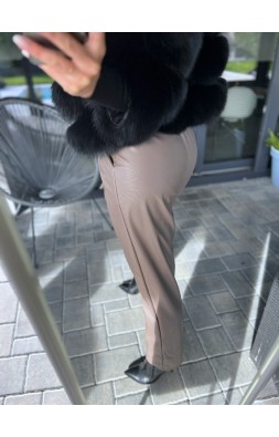 Hnědé kožené kalhoty s páskem S/M 