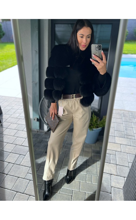 Světle krémové kalhoty kožené  s páskem