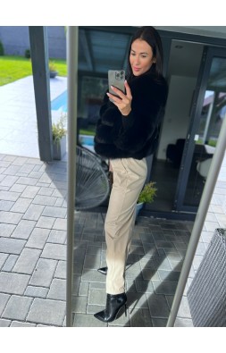 Světle krémové kalhoty kožené  s páskem