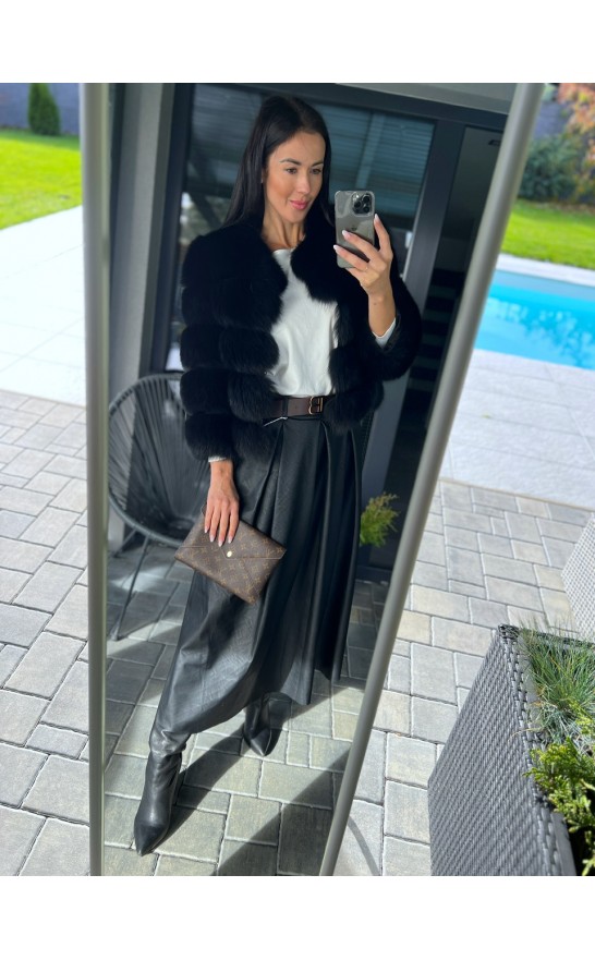 Černá kožená sukně + pásek 
