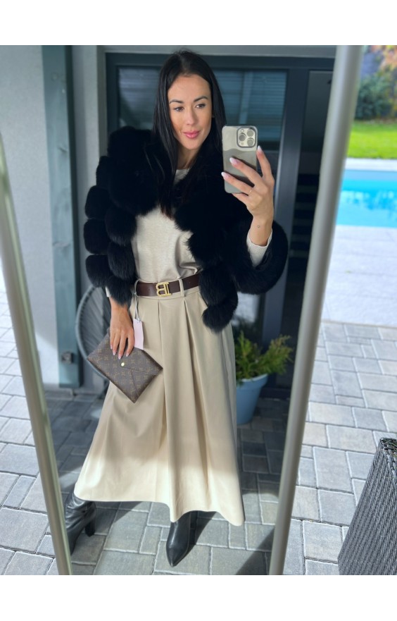 Světle krémová kožená sukně + pásek 