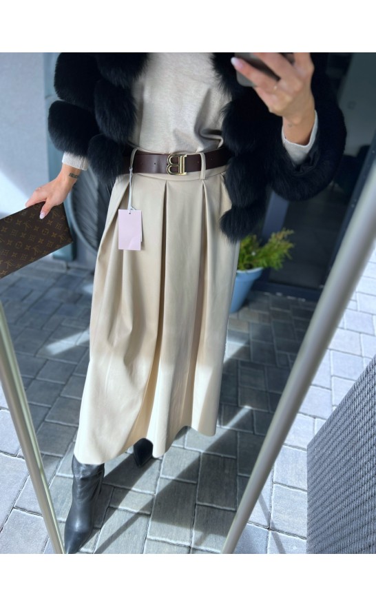 Světle krémová kožená sukně + pásek 