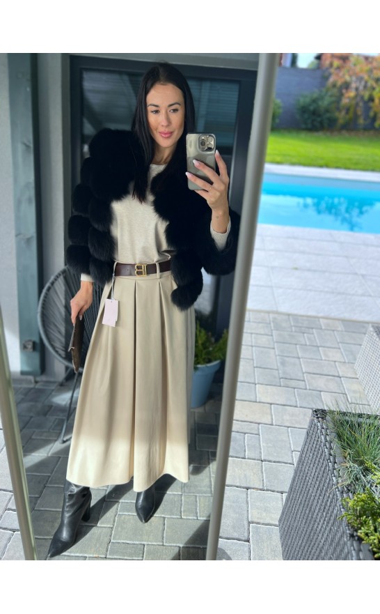 Světle krémová kožená sukně + pásek 