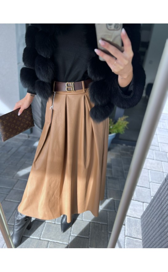 Camel kožená sukně + pásek 