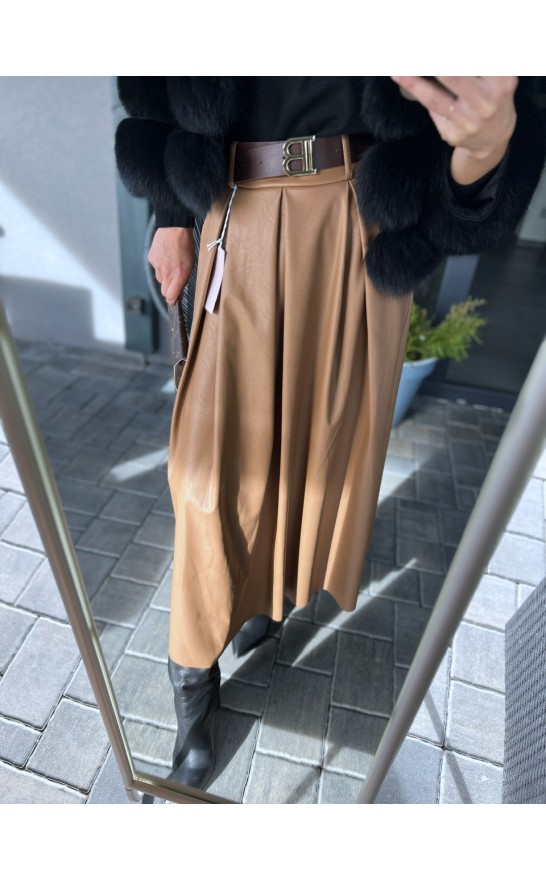Camel kožená sukně + pásek 