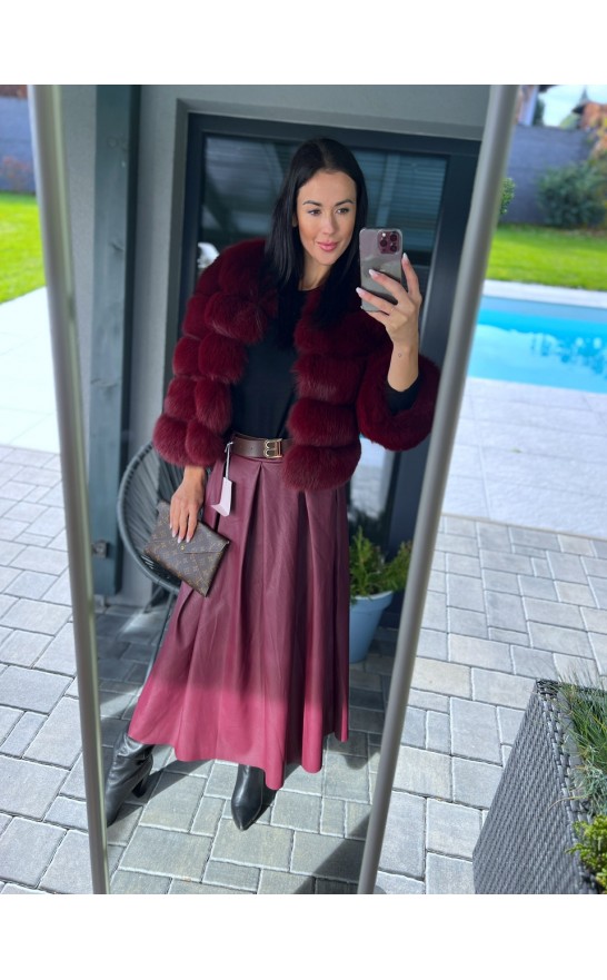 Vínová kožená sukně + pásek 
