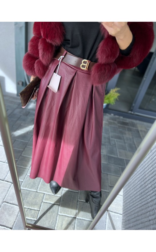Vínová kožená sukně + pásek 
