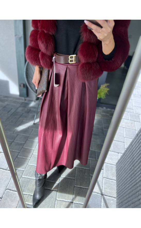 Vínová kožená sukně + pásek 