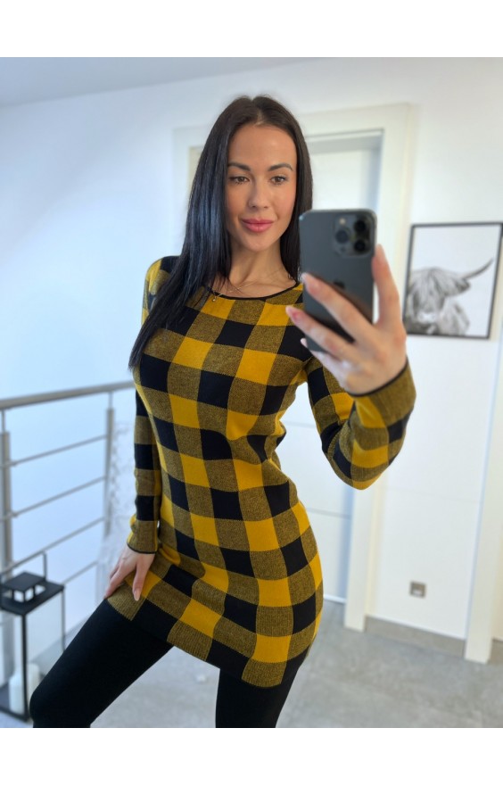 Bavlněné šaty kostka  žlutá S/M