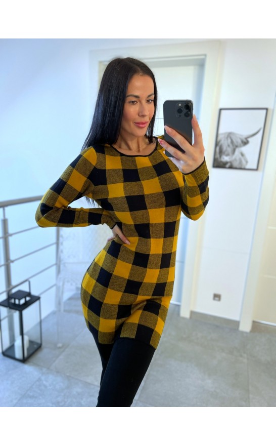 Bavlněné šaty kostka  žlutá S/M