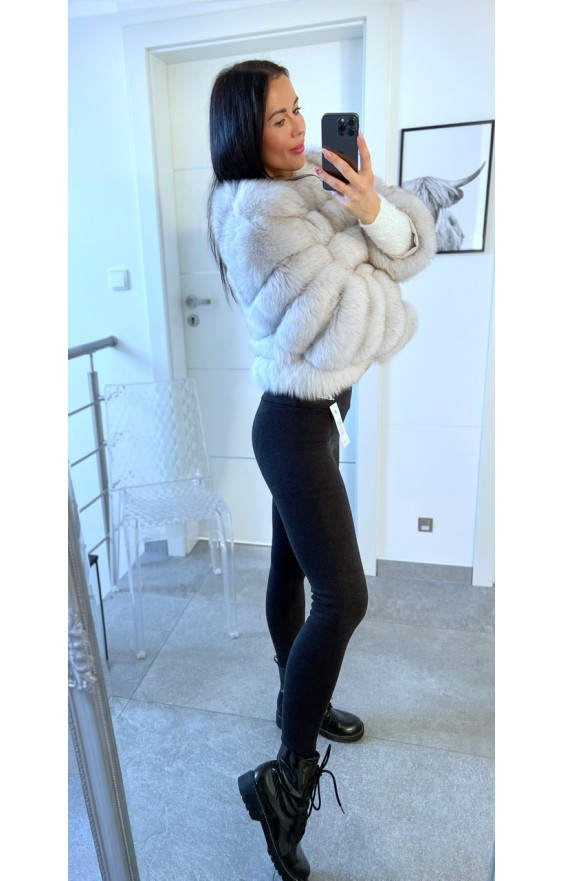 Tmavě šedé žíhané legíny s kožíškem S a M 