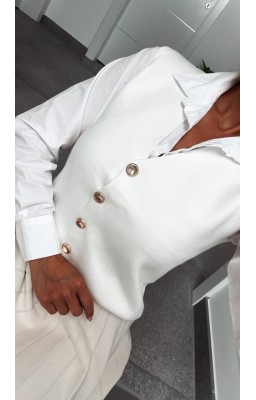 Bílá úpletová vesta s vlnou S a M 