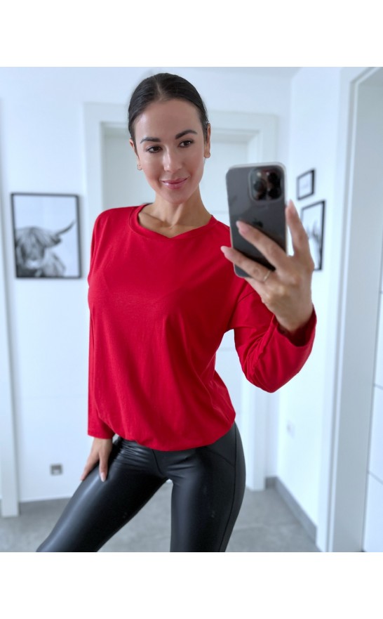 Červený basic top dlouhý rukáv 