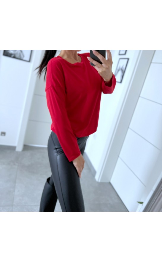 Červený basic top dlouhý rukáv 