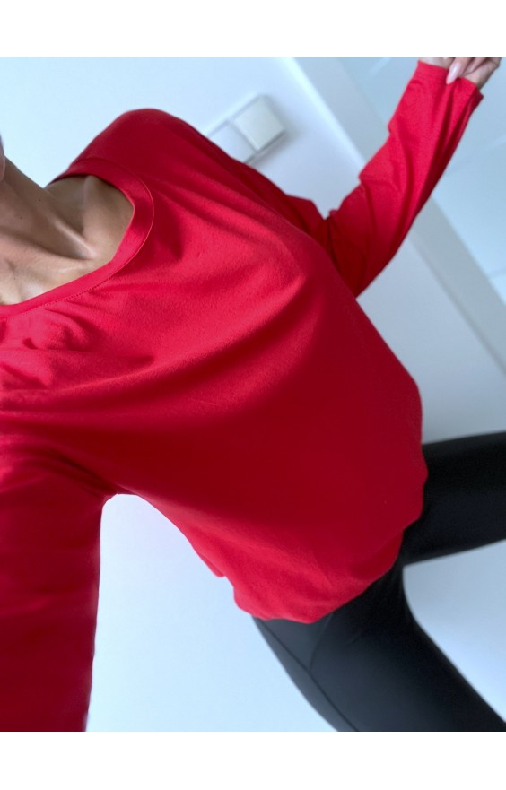 Červený basic top dlouhý rukáv 