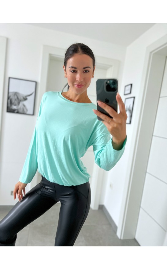 Mentolový basic top dlouhý rukáv