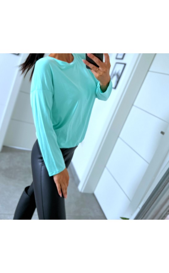 Mentolový basic top dlouhý rukáv