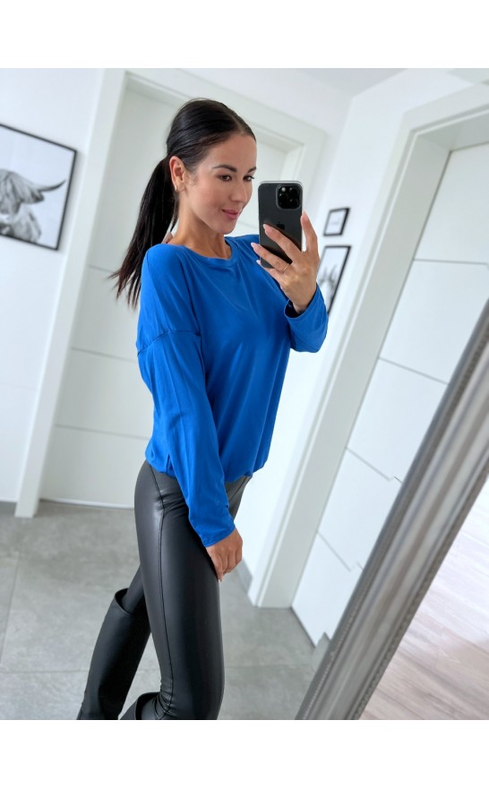 Modrý basic top dlouhý rukáv 