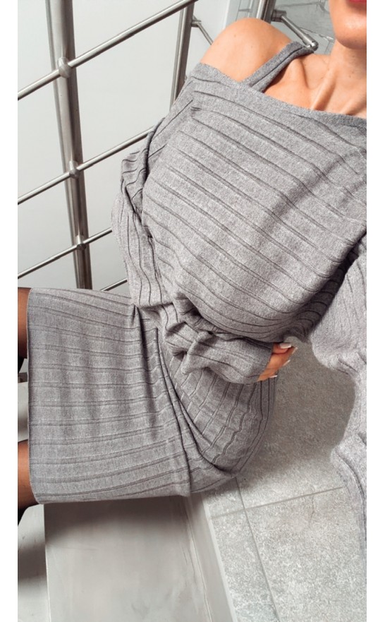 Šedý komplet šaty + svetr 