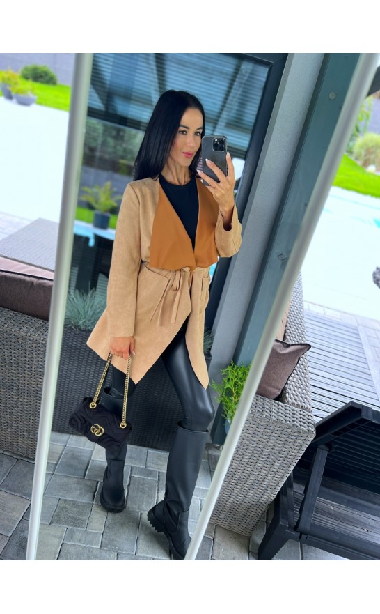 Semišový camel kabátek S/M