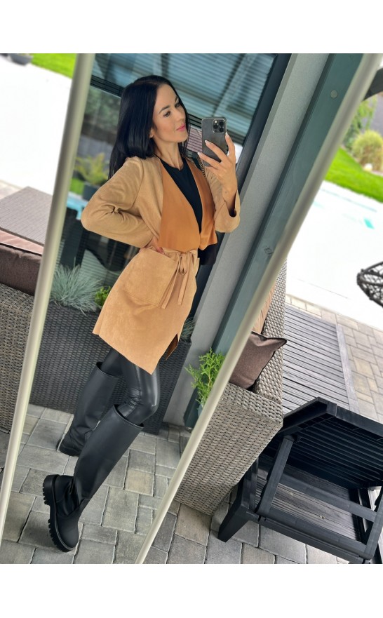 Semišový camel kabátek S/M