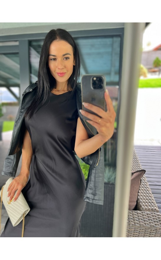 Černé saténové midi šaty 