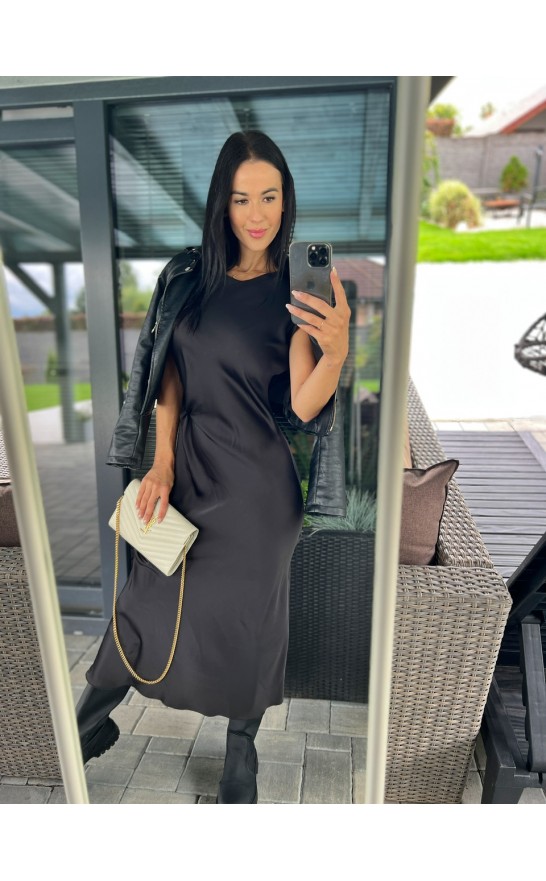 Černé saténové midi šaty 