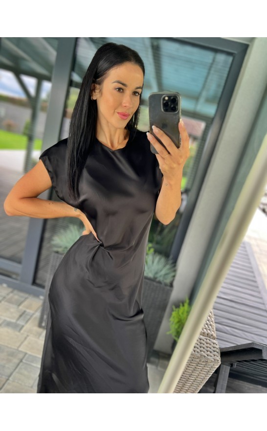 Černé saténové midi šaty 