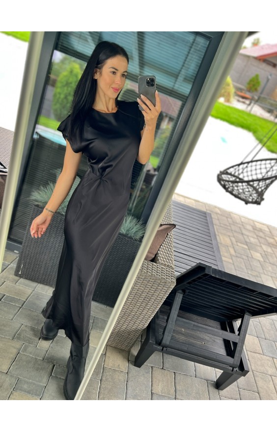 Černé saténové midi šaty 