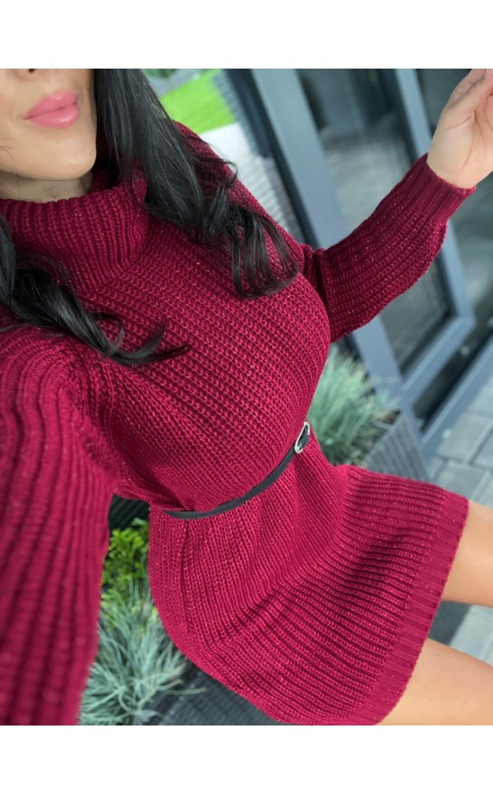 Vínové teplé šaty Boas 