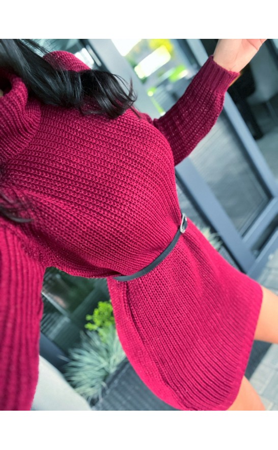 Vínové teplé šaty Boas 